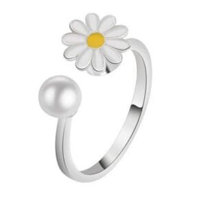 Silver Coloured Fidget Adjustable Spinning Common Daisy Ring