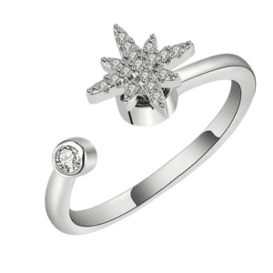 Silver Coloured Fidget Adjustable Spinning Christmas Star Ring