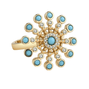 Fidget Adjustable Spinning Gold Coloured Wheel Turquoise Centre Ring