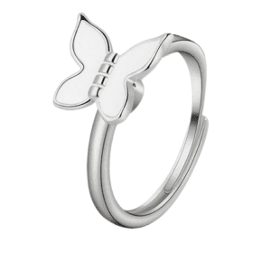 Adjustable Fidget Spinning Silver Coloured and White Butterfly Ring