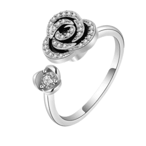Fidget Adjustable Spinning Black and Silver Coloured Rose Ring