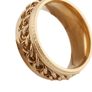 Fidget Spinning Gold Coloured Band Ring with Gold Coloured Chain