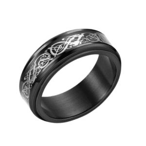 Fidget Spinning Black Coloured Band Ring with Trible Effect Print