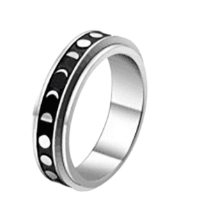 Fidget Spinning Black And Silver Coloured Band Ring with Moon Phase Print