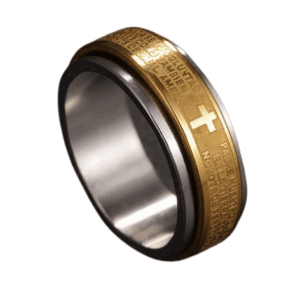 Spinning Silver Coloured Band Fidget Ring with Gold Coloured Print