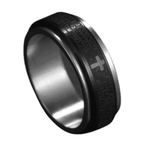 Fidget Spinning Silver Coloured Band Ring with Black Print