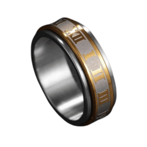 Fidget Spinning Silver Coloured Band Ring with Gold Coloured Roman Numerals