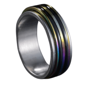 Fidget Spinning Silver Coloured Band Ring with Rainbow Centre