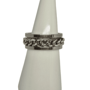 Fidget Spinning Silver Coloured Band Ring with Silver Coloured Chain