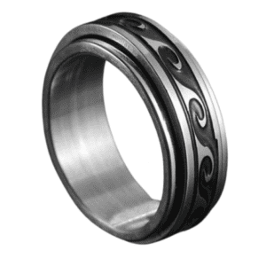 Fidget Spinning Silver Coloured Band Ring with Wave Patterning