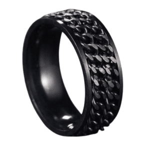 Stainless Steel Fidget Spinning Black Band Ring and Double Chain