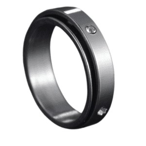 Fidget Spinning Dark Silver Stainless Steel Band Ring and Clear Rhinestones