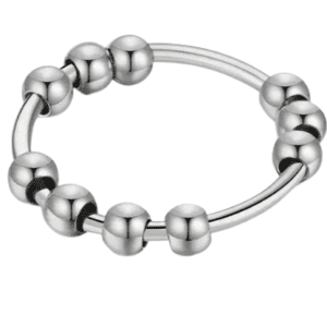 Silver Coloured Fidget Spinning Silver Ball Bead Ring