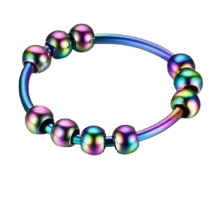 Fidget Spinning Rainbow Coloured Ball Bead Ring