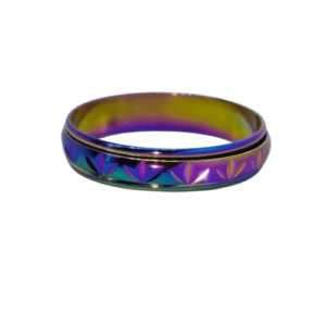 Stainless Steel Fidget Spinner Rainbow 3 Leaf Engraved Pattern Ring