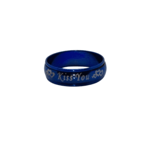 Stainless Steel Fidget Spinner Blue "Kiss You" Print Ring