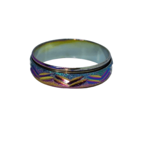 Stainless Steel Fidget Spinner Rainbow with Zig Zag Engraved Pattern Ring