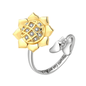 Silver Coloured Fidget Adjustable Flower and Butterfly Ring with Spinning Gold Coloured Flower