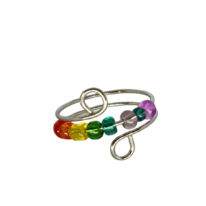 Silver Coloured Fidget Adjustable Boho Multi Coloured Beaded Ring