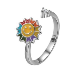 Silver Coloured Fidget Adjustable Rainbow Flower Spinning Ring