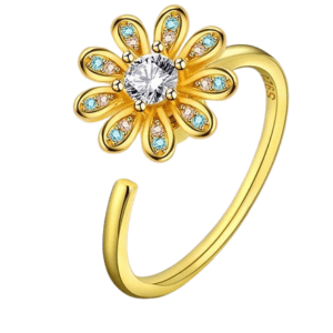 Gold Coloured Fidget Adjustable Flower Spinning Ring
