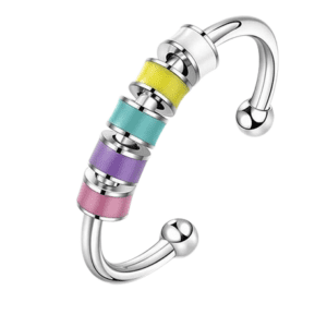 Fidget Adjustable Ring with Pastel Colour Spinning Beads
