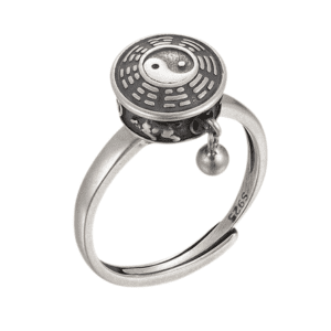 Silver Coloured Fidget Adjustable Buddha Style Ring with Spinning Yin Yang