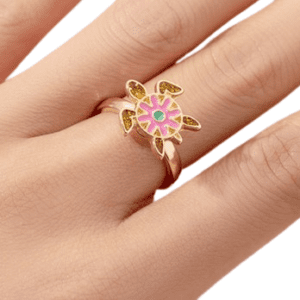 Fidget Adjustable Gold Coloured Ring with Spinning Turtle