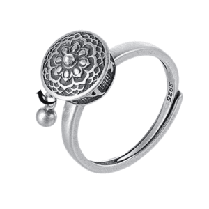 Fidget Adjustable Silver Colour Ring with Spinning Lotus Flower
