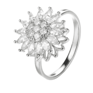 Silver Coloured Fidget Adjustable Ring with Spinning Silver Coloured Flower