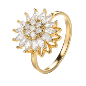 Gold Coloured Adjustable Fidget Ring with Spinning Flower