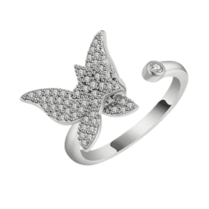 Silver Coloured Fidget Adjustable Rhinestone Butterfly and Star Ring
