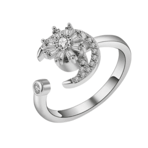 Silver Coloured Fidget Adjustable Spinning Star and Moon Ring