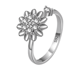 Silver Coloured Fidget Adjustable Spinning Flower Ring