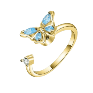 Gold Coloured Fidget Adjustable Spinning Blue Butterfly Ring