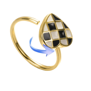 Gold Coloured Fidget Adjustable Spinning White and Black Chequered Heart Ring