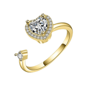 Fidget Adjustable Spinning Gold Coloured Heart Ring with Clear Rhinestones