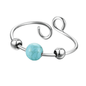 Silver Coloured Fidget Adjustable Boho Style Turquoise Bead Spinning Ring