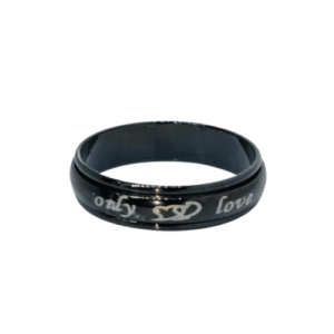 Stainless Steel Black "Only Love" Printed Fidget Ring