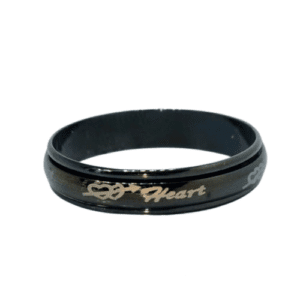 Stainless Steel Fidget Spinner Black "Heart" Print Ring