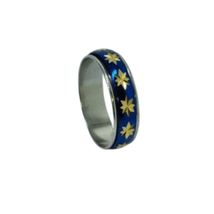 Stainless Steel Fidget Spinner Blue with Gold Coloured Star Engraved Pattern Ring