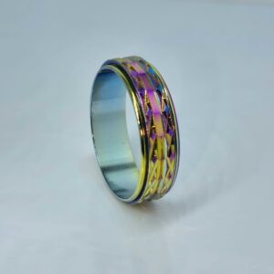 Stainless Steel Fidget Spinner Rainbow Rectangular Engraved Pattern Ring