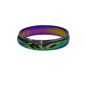 Stainless Steel Fidget Spinner Rainbow Engraved Pattern Ring