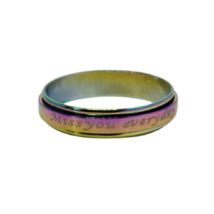 Stainless Steel Fidget Spinner Rainbow "Miss You Everyday" Print Ring