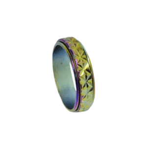 Stainless Steel Fidget Spinner Rainbow with Flower Engraved Pattern Ring