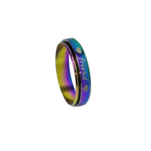 Stainless Steel Rainbow Fidget Ring with the Word Friend