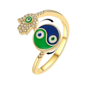 Gold Coloured Palm Tai Ji Hand Yin Yang Fidget Spinner Ring