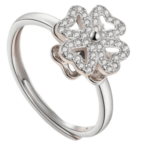Four Leaf Heart Silver Coloured Clover Adjustable Fidget Ring