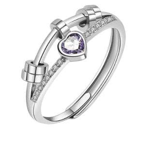 Silver Coloured Fidget Spinning Ring with Purple Lilac Heart