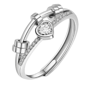 Silver Coloured Fidget Spinning Ring with Clear Crystal Heart